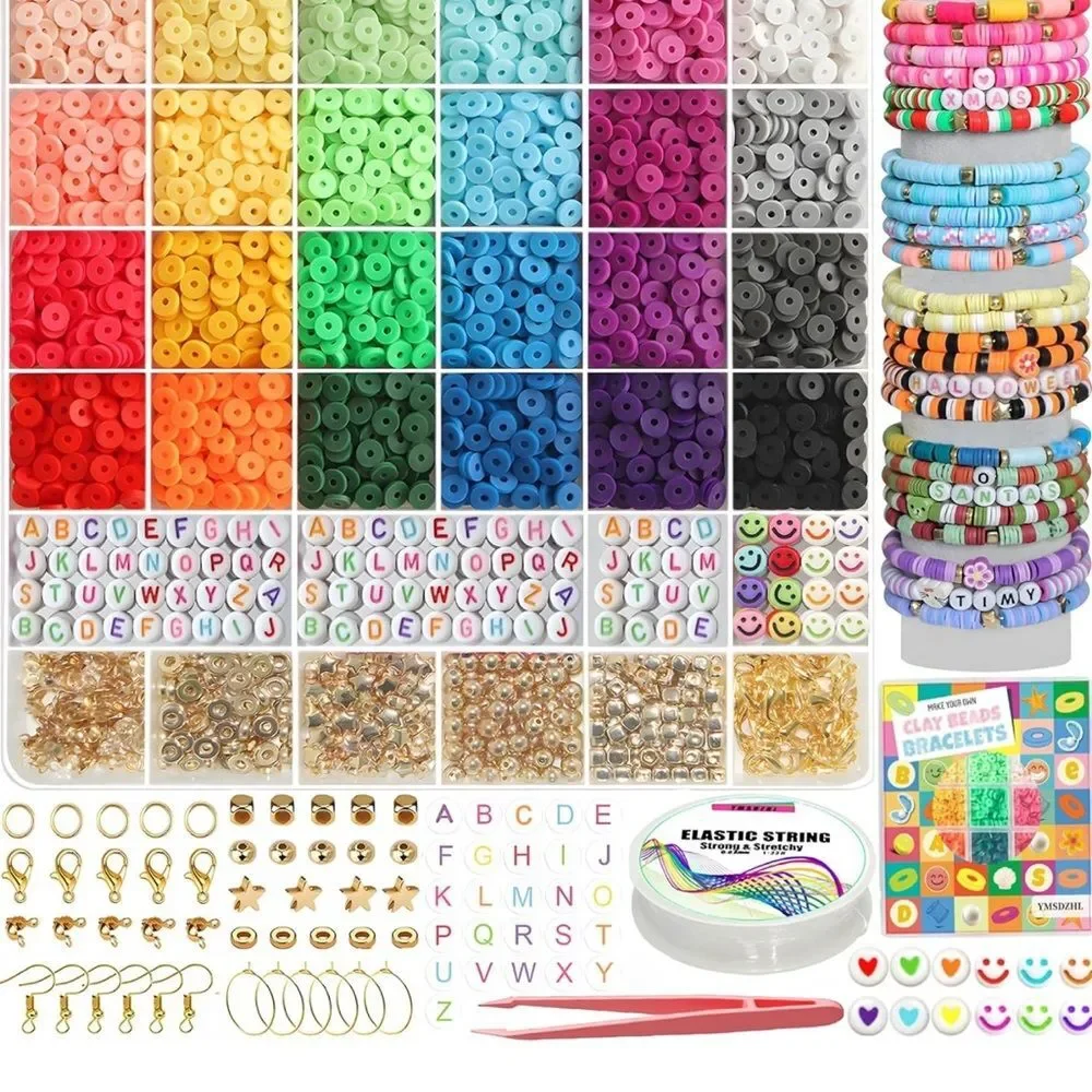 Bracelet Making Kit Clay Beads 24 Color DIY Friendship Jewelry Ages 4-12 FC1